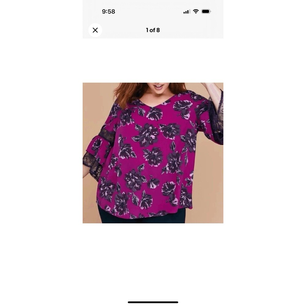 Lane Bryant Lace Ruffle Sleeve Purple Black Floral Blouse Top Women's 18/20 NEW